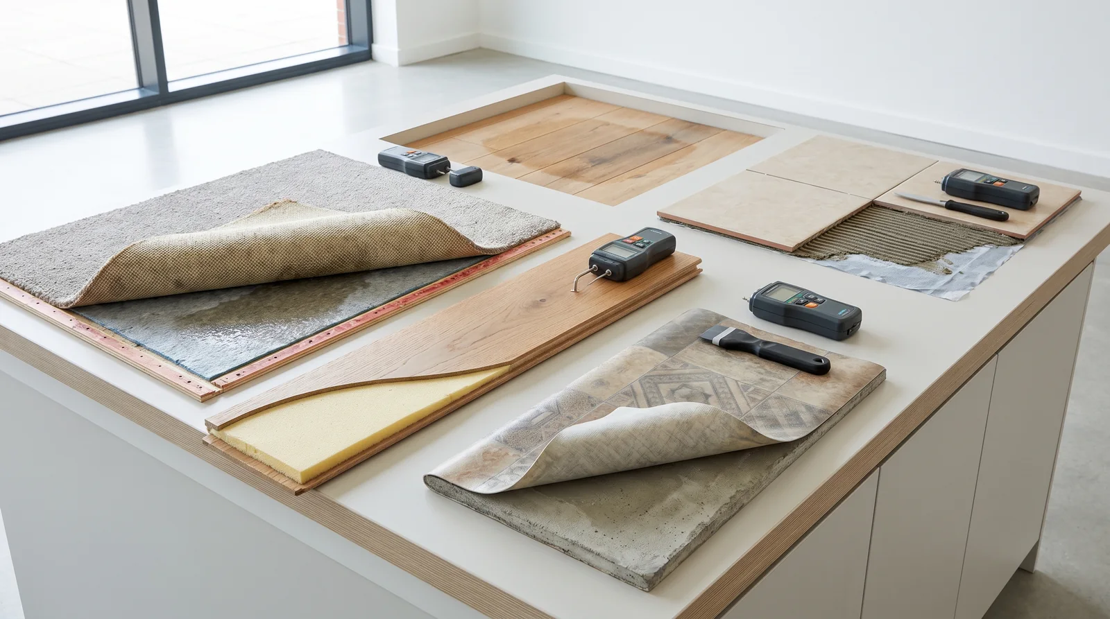 Illustrative carpet & underlay water damage service scene